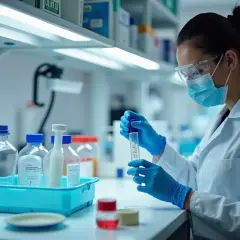 Naukowczyni w laboratorium bada próbówkę. Zastanawiasz się, ile kosztuje posiew moczu?