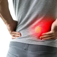 Ból w okolicy lędźwiowej, czerwony obszar sugeruje problem co na nerki.