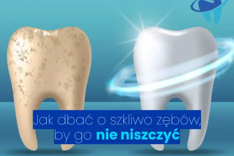 Zniszczone szkliwo zęba po lewej, lśniące po prawej. Jak dbać o zęby, by uniknąć problemów, jak po wymiotach.