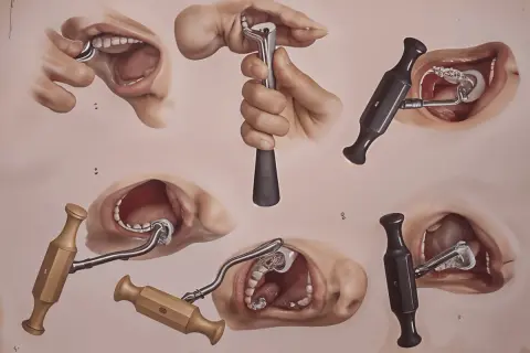 Zębodół. Różne narzędzia dentystyczne w akcji, pokazujące ich zastosowanie w jamie ustnej.