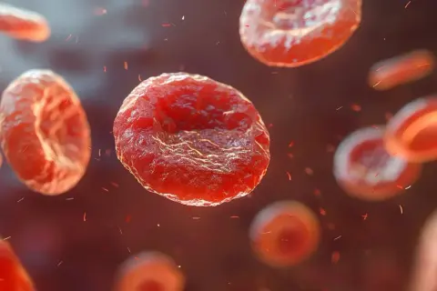 Czerwone krwinki unoszą się w krwiobiegu. Niewielka ilość płytek krwi może wskazywać na małopłytkowość.