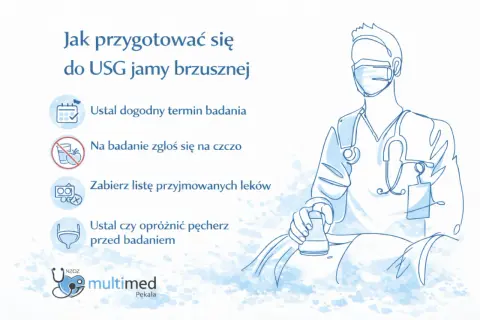 Jak przygotować się do USG jamy brzusznej: ustal termin, zgłoś się na czczo, zabierz listę leków i opróżnij pęcherz. Badanie jest szybkie i bezbolesne.