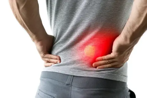 Ból w okolicy lędźwiowej, czerwony obszar sugeruje problem co na nerki.