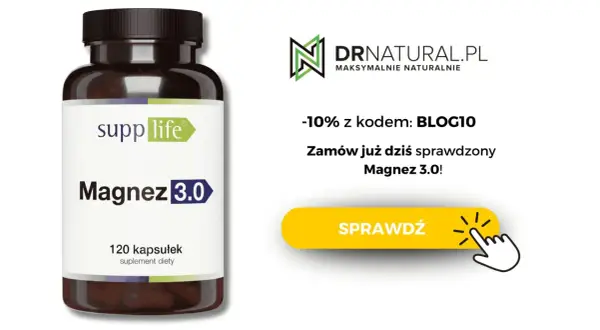 Butelka suplementu Magnez 3.0 od SuppLife. Sprawdź, jaki jest najlepszy magnez i zamów z rabatem 10% na DRnatural.pl!