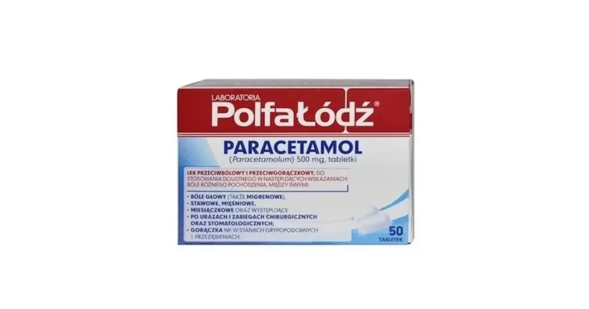 Opakowanie leku Polfa Łódź Paracetamol 500 mg. Czy paracetamol jest bezpieczny? Stosowany zgodnie z zaleceniami, jest skutecznym lekiem przeciwbólowym i przeciwgorączkowym.