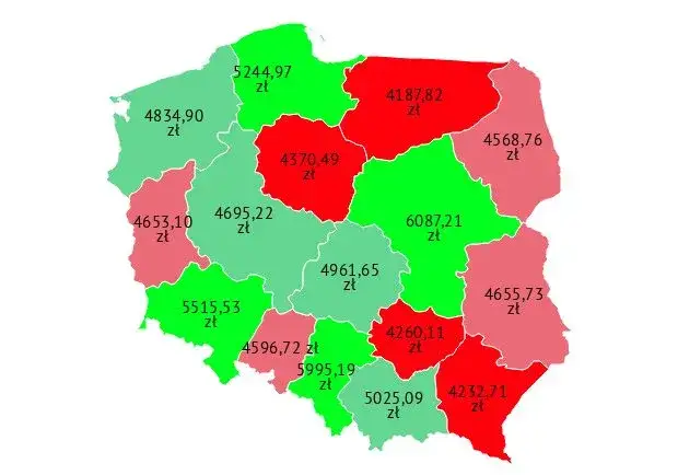 Mapa Polski zarobki dentyst&oacute;w