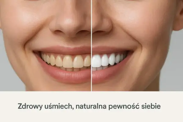 Porównanie uśmiechu: zęby przed i po wybielaniu. Czy wybielanie zębów boli? Zdrowy uśmiech, naturalna pewność siebie.