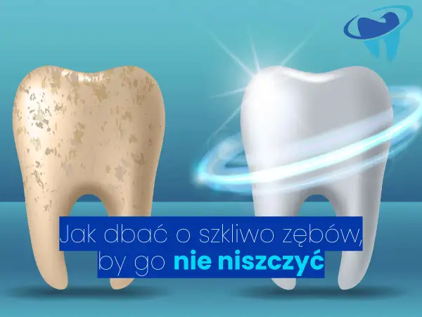 Zniszczone szkliwo zęba po lewej, lśniące po prawej. Jak dbać o zęby, by uniknąć problemów, jak po wymiotach.