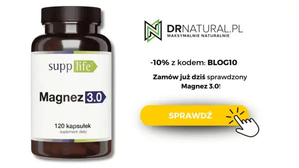 Butelka suplementu Magnez 3.0 od SuppLife. Sprawdź, jaki jest najlepszy magnez i zamów z rabatem 10% na DRnatural.pl!
